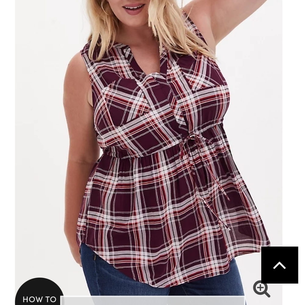 🆕 1X BURGUNDY PLAID CHALLIS DRAWSTRING BABYDOLL…